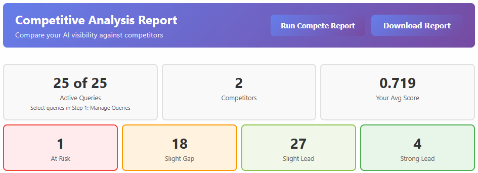 Competitive Analysis Report showing competitive positioning across queries